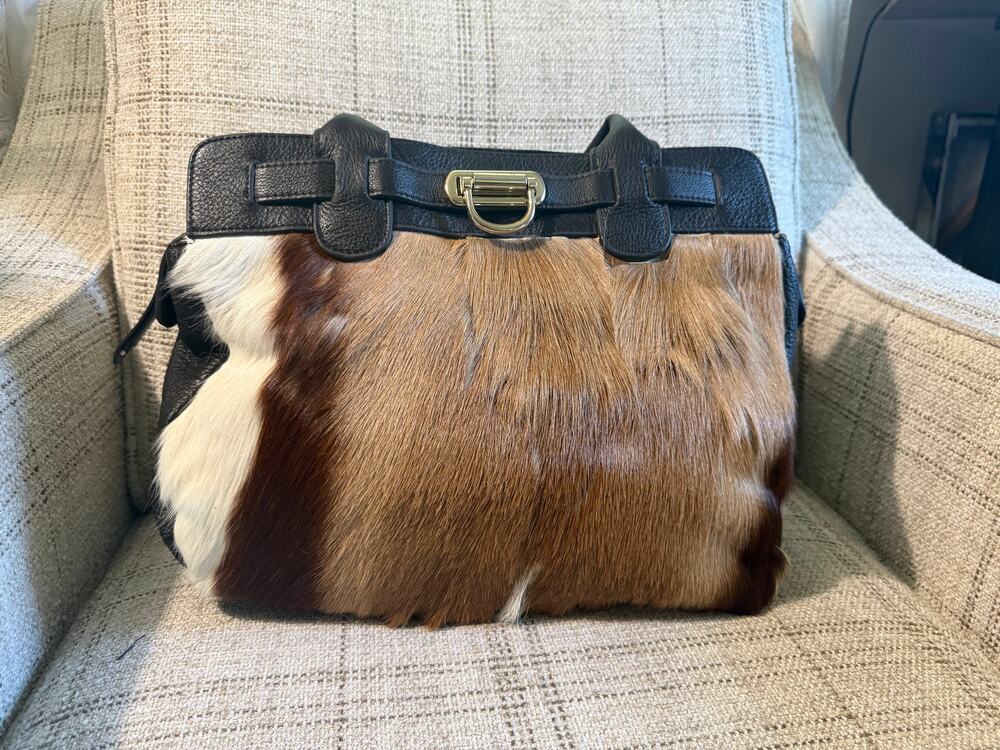 Diane Gail African Springbok Tote Handbag Women's Brown Fur Double Handle Travel